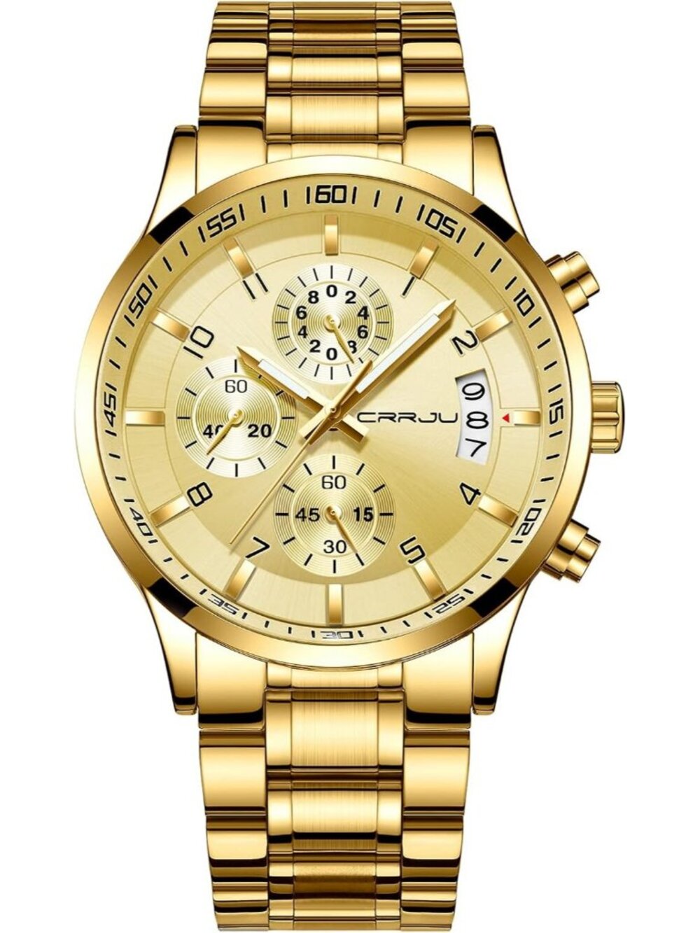 Men's Gold Analog Quartz Stainless Steel Waterproof Chronograph Wrist Watch
